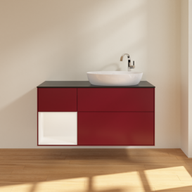 Тумба под раковину Villeroy & Boch Finion 120х50,1 см с подсветкой МДФ пион матовый лак/стекло черное матовое F922MTHB