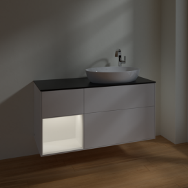 Тумба под раковину Villeroy & Boch Finion 120х50,1 см с подсветкой МДФ белый матовый лак/стекло черное матовое F922MTMT