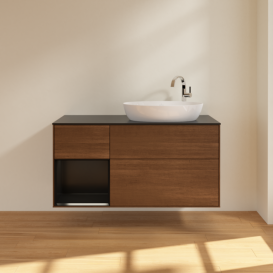 Тумба под раковину Villeroy & Boch Finion 120х50,1 см с подсветкой МДФ шпон грецкого ореха/стекло черное матовое F922PDGN