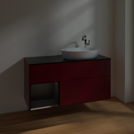 Тумба под раковину Villeroy & Boch Finion 120х50,1 см с подсветкой МДФ пион матовый лак/стекло черное матовое F922PDHB