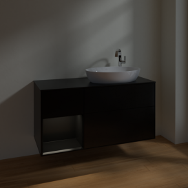 Тумба под раковину Villeroy & Boch Finion 120х50,1 см с подсветкой МДФ черный матовый лак/стекло черное матовое F922PDPD