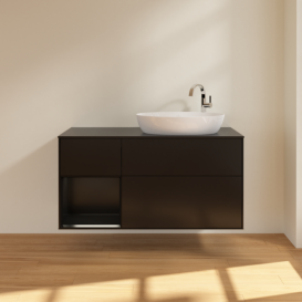 Тумба под раковину Villeroy & Boch Finion 120х50,1 см с подсветкой МДФ черный матовый лак/стекло черное матовое F922PDPD