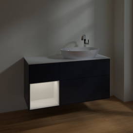 Тумба под раковину Villeroy & Boch Finion 120х50,1 см с подсветкой МДФ темно-синий матовый лак/стекло белое матовое F921GFHG