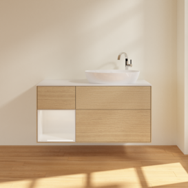 Тумба под раковину Villeroy & Boch Finion 120х50,1 см с подсветкой МДФ шпон дуба/стекло белое матовое F921GFPC