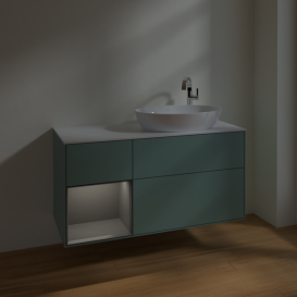 Тумба под раковину Villeroy & Boch Finion 120х50,1 см с подсветкой МДФ оливковый матовый лак/стекло белое матовое F921GKGM