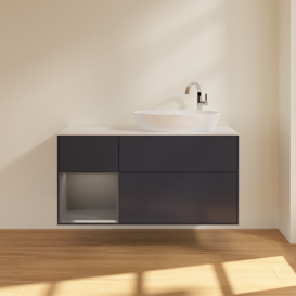 Тумба под раковину Villeroy & Boch Finion 120х50,1 см с подсветкой МДФ темно-синий матовый лак/стекло белое матовое F921GKHG