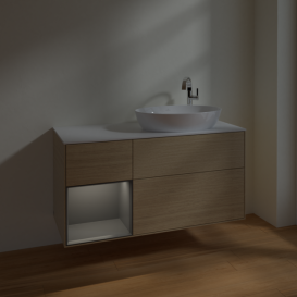 Тумба под раковину Villeroy & Boch Finion 120х50,1 см с подсветкой МДФ шпон дуба/стекло белое матовое F921GKPC
