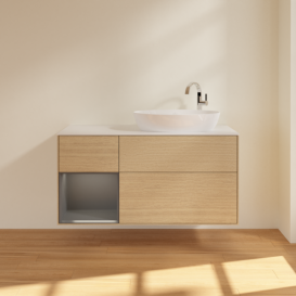 Тумба под раковину Villeroy & Boch Finion 120х50,1 см с подсветкой МДФ шпон дуба/стекло белое матовое F921GKPC