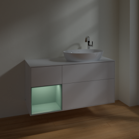 Тумба под раковину Villeroy & Boch Finion 120х50,1 см с подсветкой МДФ глянцевый белый лак/стекло белое матовое F921GMGF