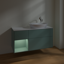 Тумба під раковину Villeroy & Boch Finion 120х50,1 см із підсвічуванням МДФ оливковий матовий лак/скло біле матове F921GMGM