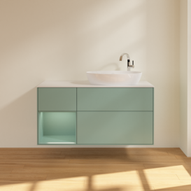 Тумба під раковину Villeroy & Boch Finion 120х50,1 см із підсвічуванням МДФ оливковий матовий лак/скло біле матове F921GMGM