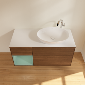 Тумба под раковину Villeroy & Boch Finion 120х50,1 см с подсветкой МДФ шпон грецкого ореха/стекло белое матовое F921GMGN