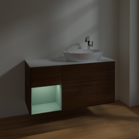 Тумба под раковину Villeroy & Boch Finion 120х50,1 см с подсветкой МДФ шпон грецкого ореха/стекло белое матовое F921GMGN