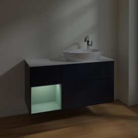 Тумба под раковину Villeroy & Boch Finion 120х50,1 см с подсветкой МДФ темно-синий матовый лак/стекло белое матовое F921GMHG