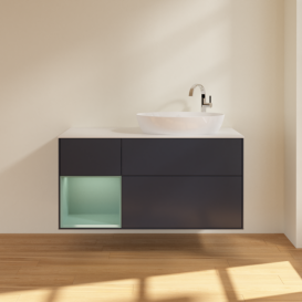 Тумба под раковину Villeroy & Boch Finion 120х50,1 см с подсветкой МДФ темно-синий матовый лак/стекло белое матовое F921GMHG