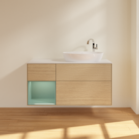 Тумба под раковину Villeroy & Boch Finion 120х50,1 см с подсветкой МДФ шпон дуба/стекло белое матовое F921GMPC