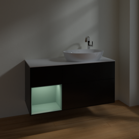 Тумба под раковину Villeroy & Boch Finion 120х50,1 см с подсветкой МДФ черный матовый лак/стекло белое матовое F921GMPD