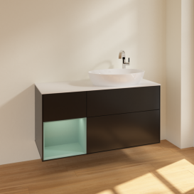 Тумба под раковину Villeroy & Boch Finion 120х50,1 см с подсветкой МДФ черный матовый лак/стекло белое матовое F921GMPD