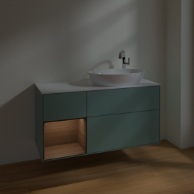 Тумба под раковину Villeroy & Boch Finion 120х50,1 см с подсветкой МДФ оливковый матовый лак/стекло белое матовое F921GNGM