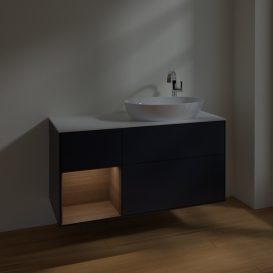 Тумба под раковину Villeroy & Boch Finion 120х50,1 см с подсветкой МДФ темно-синий матовый лак/стекло белое матовое F921GNHG