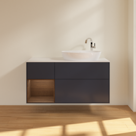 Тумба под раковину Villeroy & Boch Finion 120х50,1 см с подсветкой МДФ темно-синий матовый лак/стекло белое матовое F921GNHG