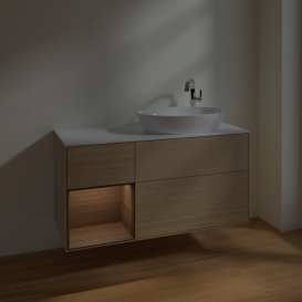 Тумба под раковину Villeroy & Boch Finion 120х50,1 см с подсветкой МДФ шпон дуба/стекло белое матовое F921GNPC