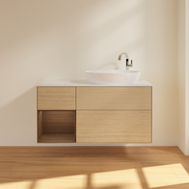 Тумба под раковину Villeroy & Boch Finion 120х50,1 см с подсветкой МДФ шпон дуба/стекло белое матовое F921GNPC