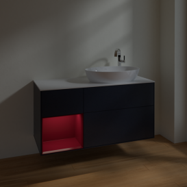 Тумба под раковину Villeroy & Boch Finion 120х50,1 см с подсветкой МДФ темно-синий матовый лак/стекло белое матовое F921HBHG