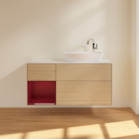 Тумба под раковину Villeroy & Boch Finion 120х50,1 см с подсветкой МДФ шпон дуба/стекло белое матовое F921HBPC