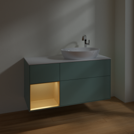 Тумба под раковину Villeroy & Boch Finion 120х50,1 см с подсветкой МДФ оливковый матовый лак/стекло белое матовое F921HFGM