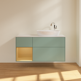 Тумба под раковину Villeroy & Boch Finion 120х50,1 см с подсветкой МДФ оливковый матовый лак/стекло белое матовое F921HFGM