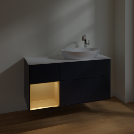 Тумба под раковину Villeroy & Boch Finion 120х50,1 см с подсветкой МДФ темно-синий матовый лак/стекло белое матовое F921HFHG