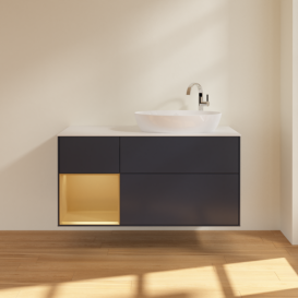 Тумба под раковину Villeroy & Boch Finion 120х50,1 см с подсветкой МДФ темно-синий матовый лак/стекло белое матовое F921HFHG