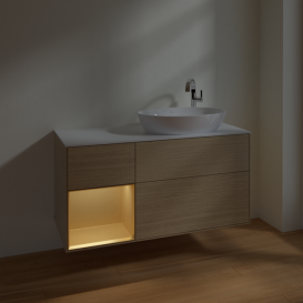 Тумба под раковину Villeroy & Boch Finion 120х50,1 см с подсветкой МДФ шпон дуба/стекло белое матовое F921HFPC