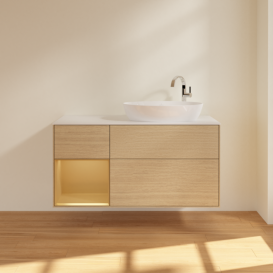 Тумба под раковину Villeroy & Boch Finion 120х50,1 см с подсветкой МДФ шпон дуба/стекло белое матовое F921HFPC