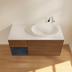 Тумба под раковину Villeroy & Boch Finion 120х50,1 см с подсветкой МДФ шпон грецкого ореха/стекло белое матовое F921HGGN