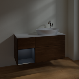 Тумба под раковину Villeroy & Boch Finion 120х50,1 см с подсветкой МДФ шпон грецкого ореха/стекло белое матовое F921HGGN