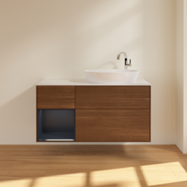 Тумба под раковину Villeroy & Boch Finion 120х50,1 см с подсветкой МДФ шпон грецкого ореха/стекло белое матовое F921HGGN