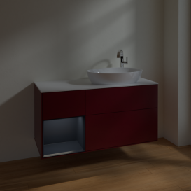 Тумба под раковину Villeroy & Boch Finion 120х50,1 см с подсветкой МДФ пион матовый лак/стекло белое матовое F921HGHB