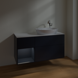Тумба под раковину Villeroy & Boch Finion 120х50,1 см с подсветкой МДФ темно-синий матовый лак/стекло белое матовое F921HGHG