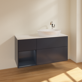 Тумба под раковину Villeroy & Boch Finion 120х50,1 см с подсветкой МДФ темно-синий матовый лак/стекло белое матовое F921HGHG