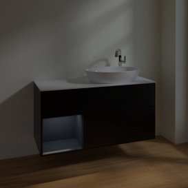 Тумба под раковину Villeroy & Boch Finion 120х50,1 см с подсветкой МДФ черный матовый лак/стекло белое матовое F921HGPD