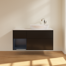 Тумба под раковину Villeroy & Boch Finion 120х50,1 см с подсветкой МДФ черный матовый лак/стекло белое матовое F921HGPD