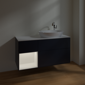 Тумба под раковину Villeroy & Boch Finion 120х50,1 см с подсветкой МДФ темно-синий матовый лак/стекло белое матовое F921MTHG