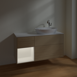 Тумба под раковину Villeroy & Boch Finion 120х50,1 см с подсветкой МДФ шпон дуба/стекло белое матовое F921MTPC