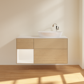 Тумба под раковину Villeroy & Boch Finion 120х50,1 см с подсветкой МДФ шпон дуба/стекло белое матовое F921MTPC