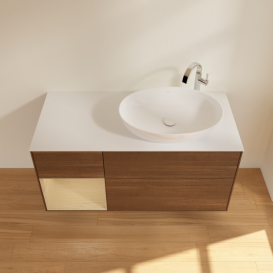 Тумба под раковину Villeroy & Boch Finion 120х50,1 см с подсветкой МДФ шпон грецкого ореха/стекло белое матовое F921PCGN