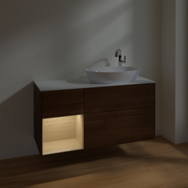 Тумба под раковину Villeroy & Boch Finion 120х50,1 см с подсветкой МДФ шпон грецкого ореха/стекло белое матовое F921PCGN