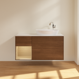 Тумба под раковину Villeroy & Boch Finion 120х50,1 см с подсветкой МДФ шпон грецкого ореха/стекло белое матовое F921PCGN