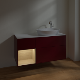 Тумба под раковину Villeroy & Boch Finion 120х50,1 см с подсветкой МДФ пион матовый лак/стекло белое матовое F921PCHB